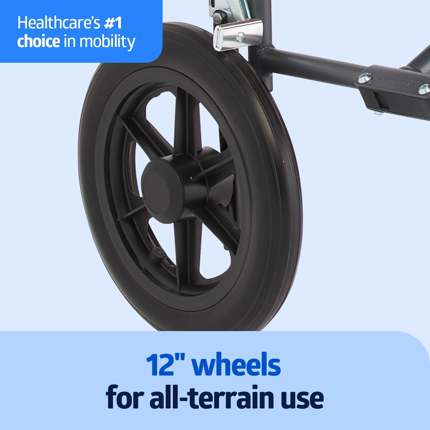 Durable Folding Steel Transport Wheelchair with 12-Inch Wheels, 19-Inch Seat Width, Gray Frame, Microban, Teal