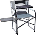 Director Camping Chair with 2-Way Rotating Side Table, 300 lb, Gray | Height-Adjustable Swivel Tray with Cup Holder