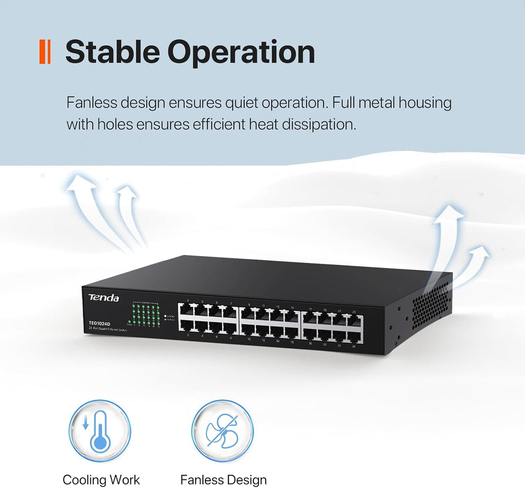 24 Port Gigabit Ethernet Switch | Rackmount Network Switch | 24*10/100/1000Mbps Shielded Ports | Unmanaged | Plug &