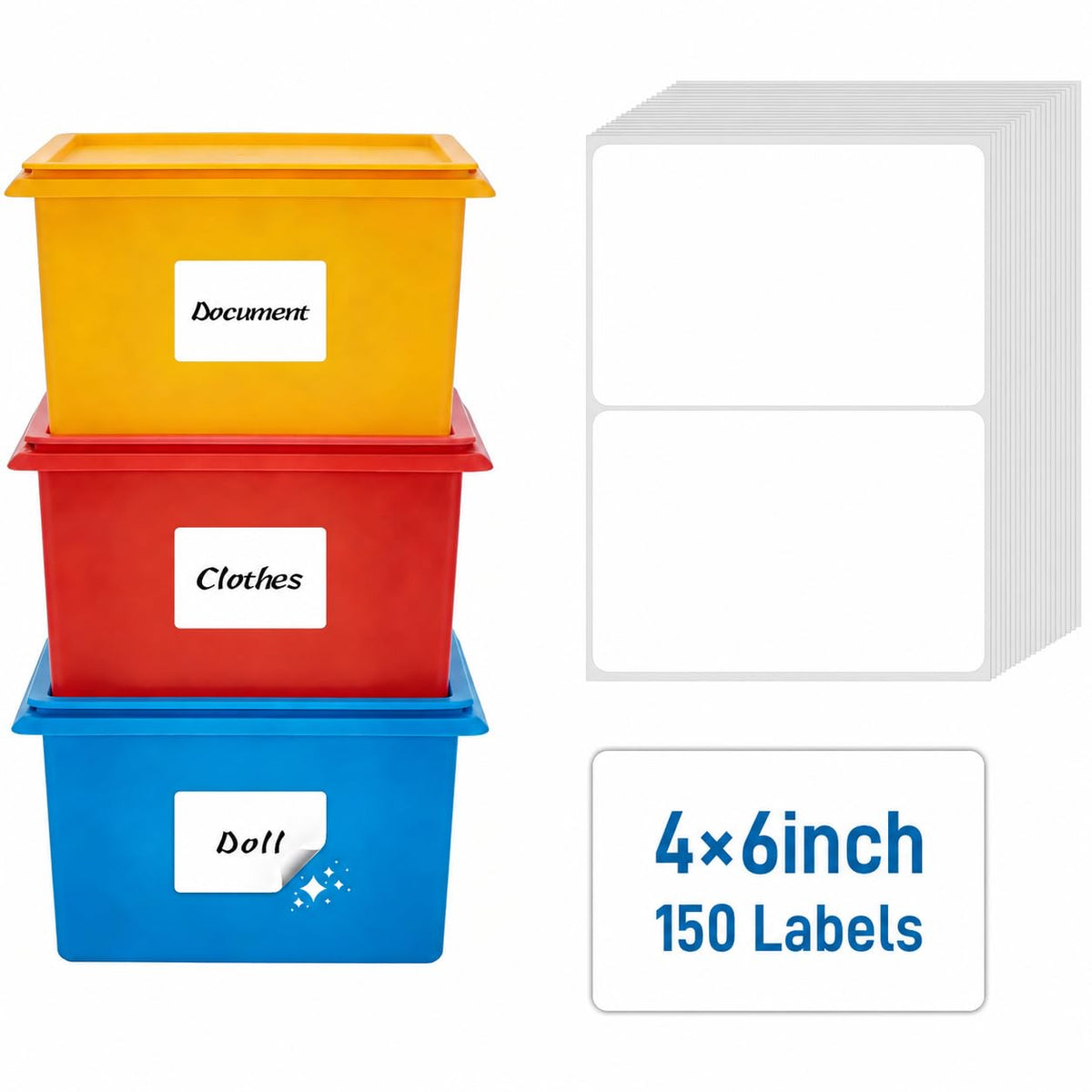 150 Pcs 4"x6" Extra Large Removable Labels for Storage Bins