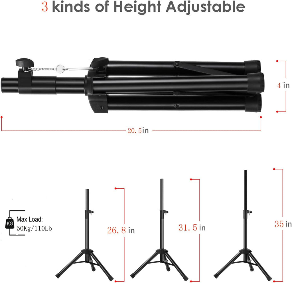 Universal Speaker Stand Mount Holder Heavy Duty Tripod/Adjustable Height from 26.8” to 35” and Compatible Insert Easy