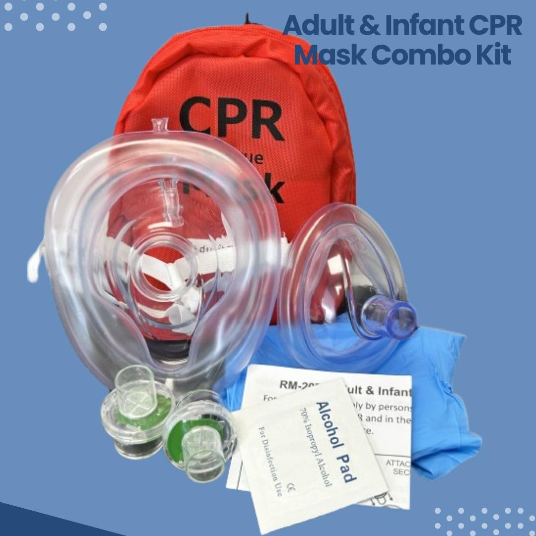 Adult & Infant CPR Mask Combo Kit with 2 Valves
