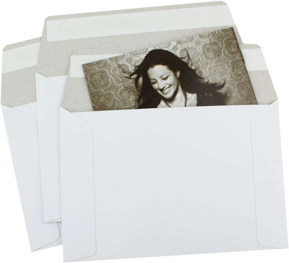 100 EcoSwift 6.5 x 4.5 Rigid Photo Mailers Stay Flats White Cardboard Self Seal Envelopes