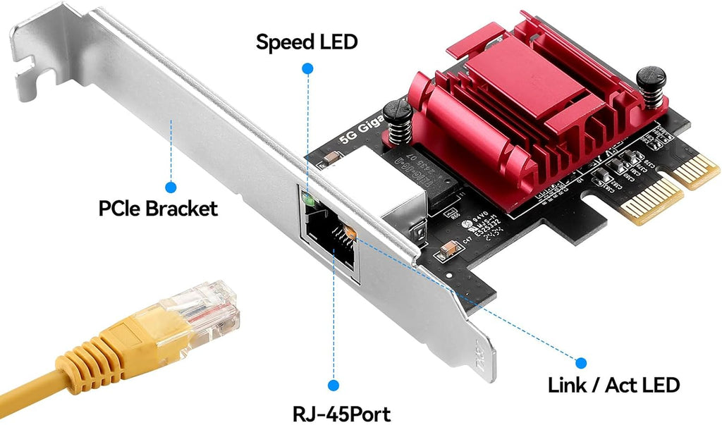 5Gbps PCIe Network Adapter, RTL8126 Chip Multi-Gigabit Ethernet Card (5G/2.5G/1G/100Mbps) PCIe 3.1 X1, RJ45 LAN Controller with PXE Boot, Low Profile Bracket for Windows/Linux