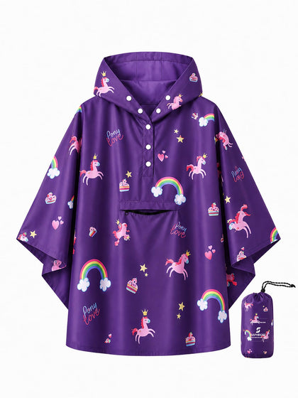 Kids Rain Poncho, Waterproof Hooded Lightweight Packable Raincoat