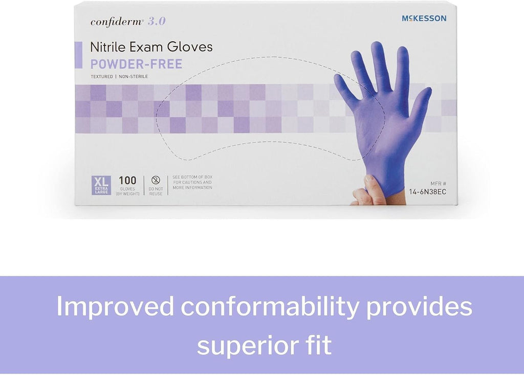 Confiderm 3.0 Disposable Nitrile Exam Glove Standard Cuff Length | Exam Glove,Blue,Nitrile,NonSterile,Not Made with