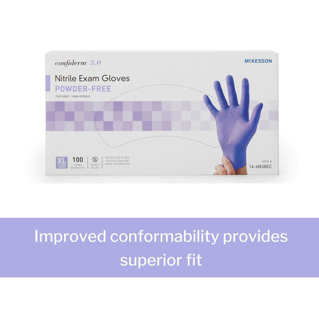 Confiderm 3.0 Nitrile Exam Gloves, Blue, XL, Large, 100 ct