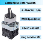 TWTADE 2 Pack 22mm 3 Position Maintained Selector Switch, 2NO 10A 440V Latching Rotary Switch, Metal Head Industrial Control Push Button Switch for Machine Control Panel HB2-BD33