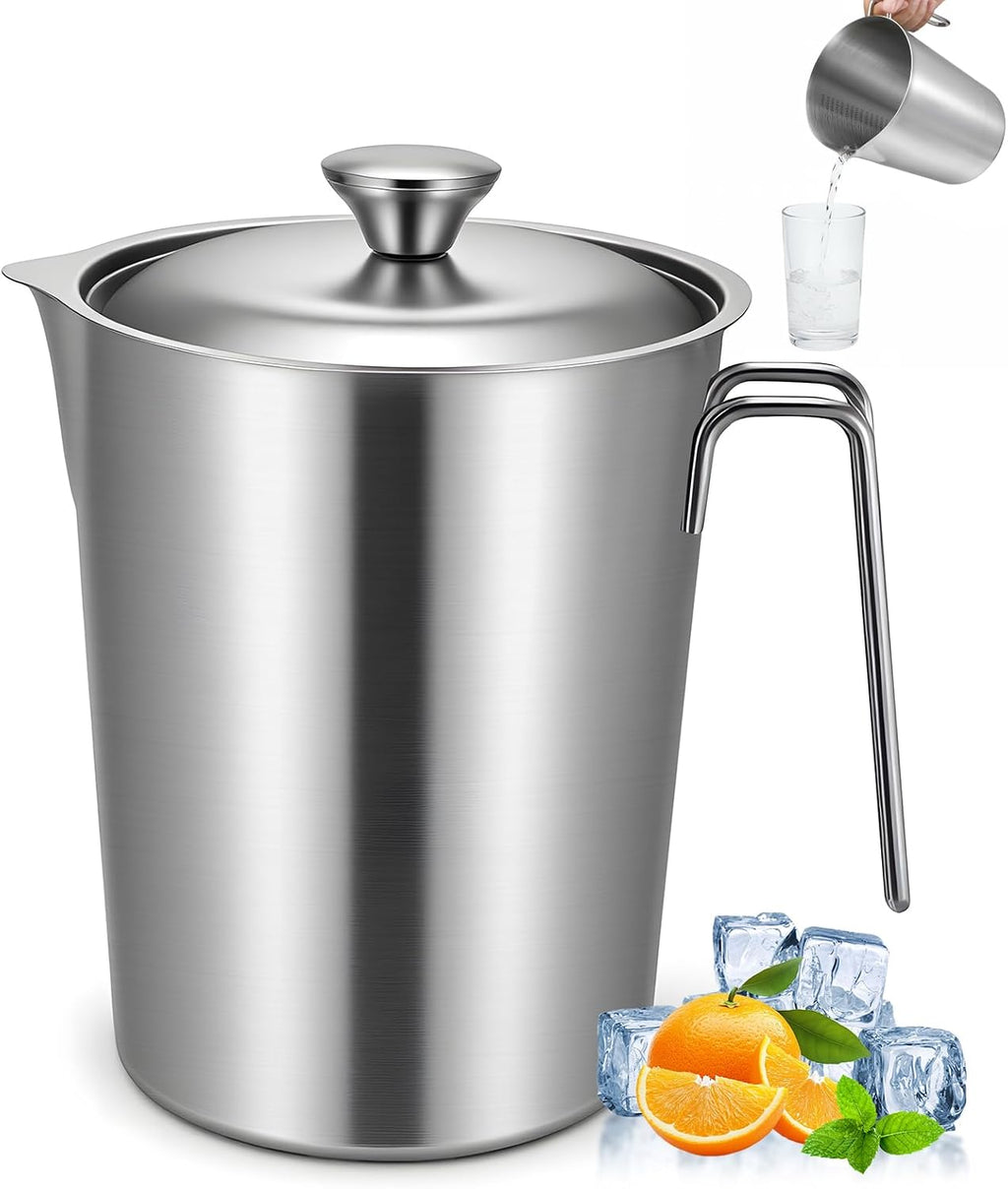304 Stainless Steel Pitcher with Lid, 70 oz / 2L Measuring Cup