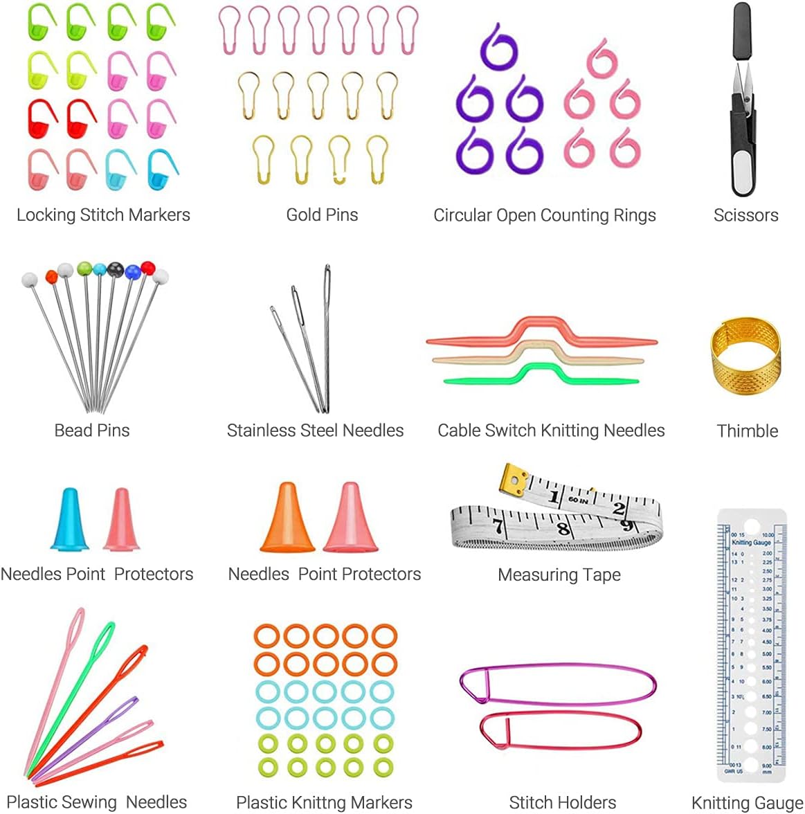 100 Pcs Crochet Hook Set with Yarn Knitting Needles Sewing Tools Full Set Knit Gauge Scissors Stitch Holders