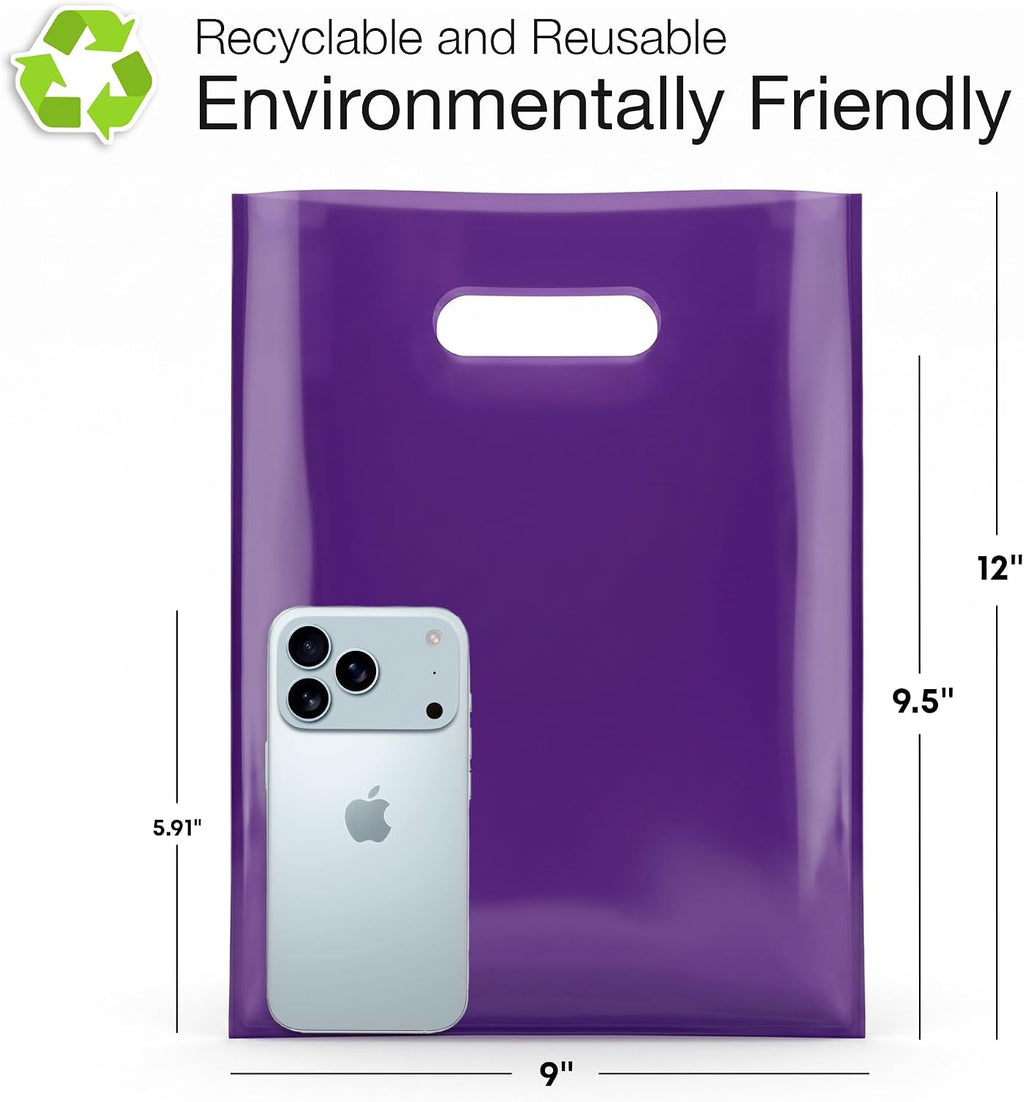 100 Purple Plastic Bags With Handles 9x12 Merchandise Bags