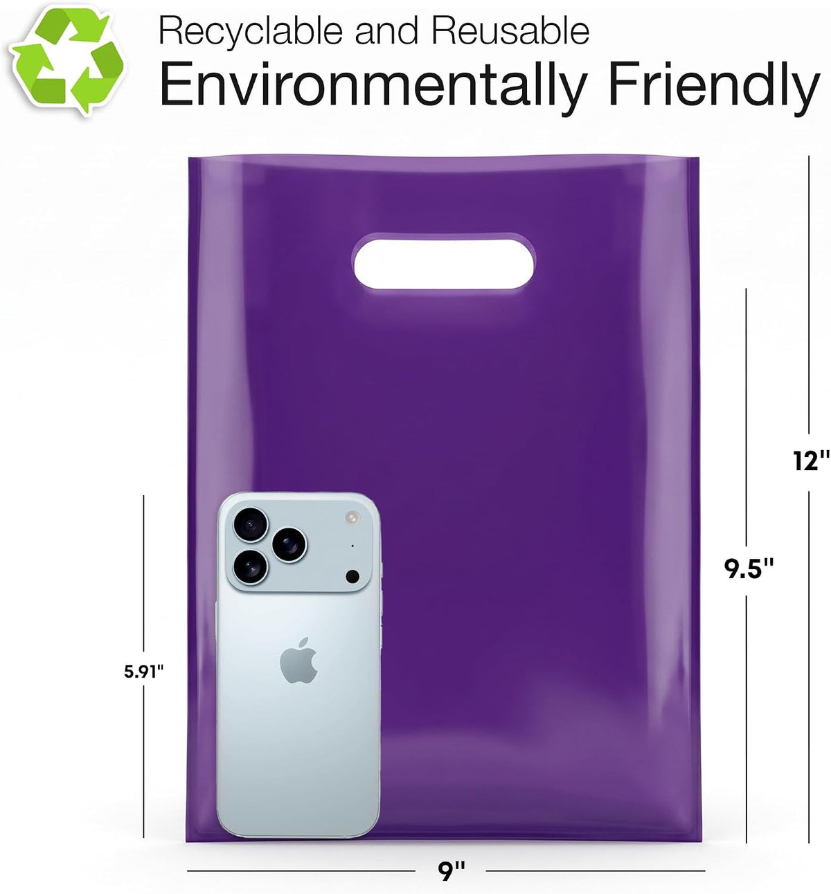 100 Purple Plastic Bags With Handles 9x12 Merchandise Bags