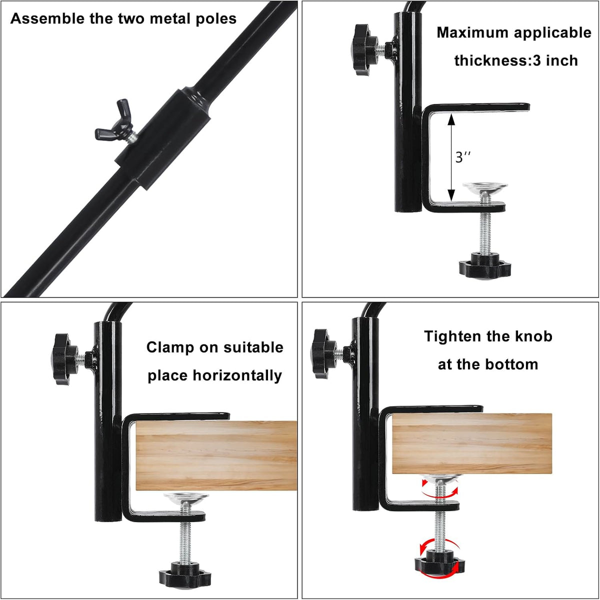 31 Inch Heavy Duty Deck Hook for Railing 2 Pack, Non-Slip Clamp, 360 Degree Swivel