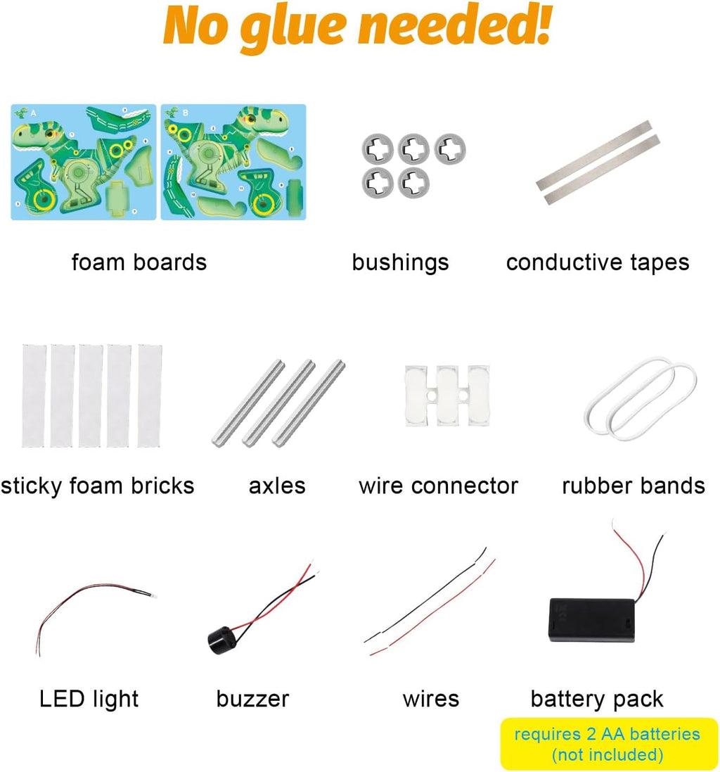 Playnovate Metal Detecting Dino STEM Kit | Electronics Circuit Science Toy for Kids | Light & Sound | Includes QR