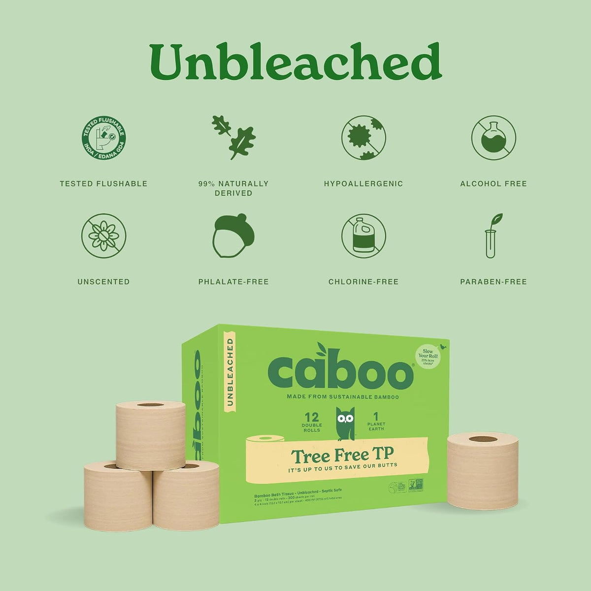 Tree Free Toilet Paper, Unbleached, Plastic Free, 12 Rolls