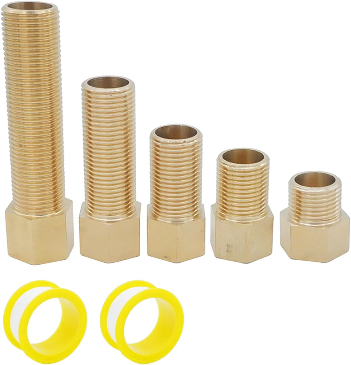 5PCS Extension Brass Pipe Fitting, 1/2" Female to 1/2" Male Adapter