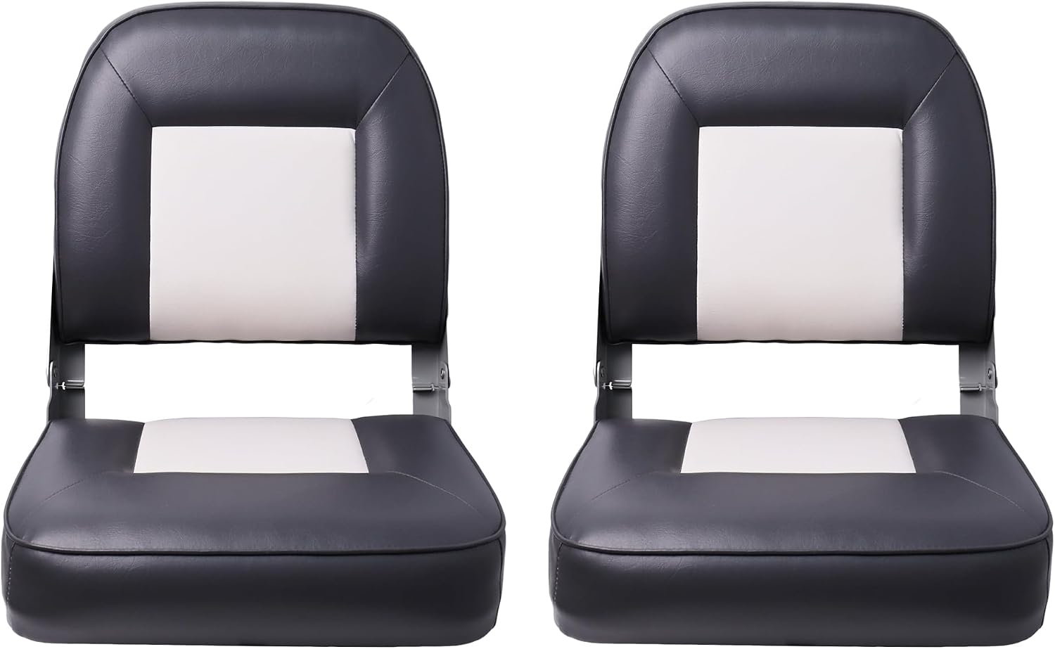 Classic Low Back Folding Fishing Boat Seat 2 Pack, White/Charcoal | Marine Boat Captain Chairs With Thick Cushion