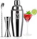 24oz Cocktail Shaker Set with 1 oz 2oz Jigger - Monogramm Initials Martini Shaker Set - 304 Stainless Steel Bar