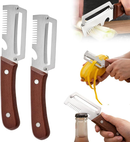 Premium Vegetable Peeler with Wooden Handle and Bottle Opener, 2026 Upgrade Multifunctional Vegetable Peeler for