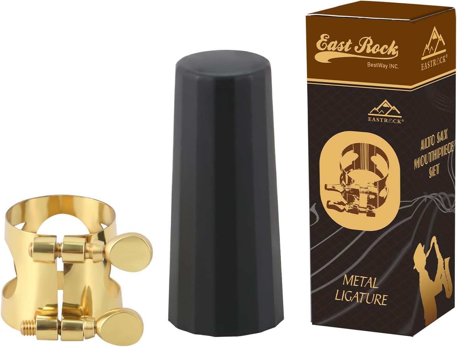 Alto Saxophone Ligature Kit, Metal Ligature for Saxophone Mouthpiece with Plastic Cap, Wind Musical Instruments