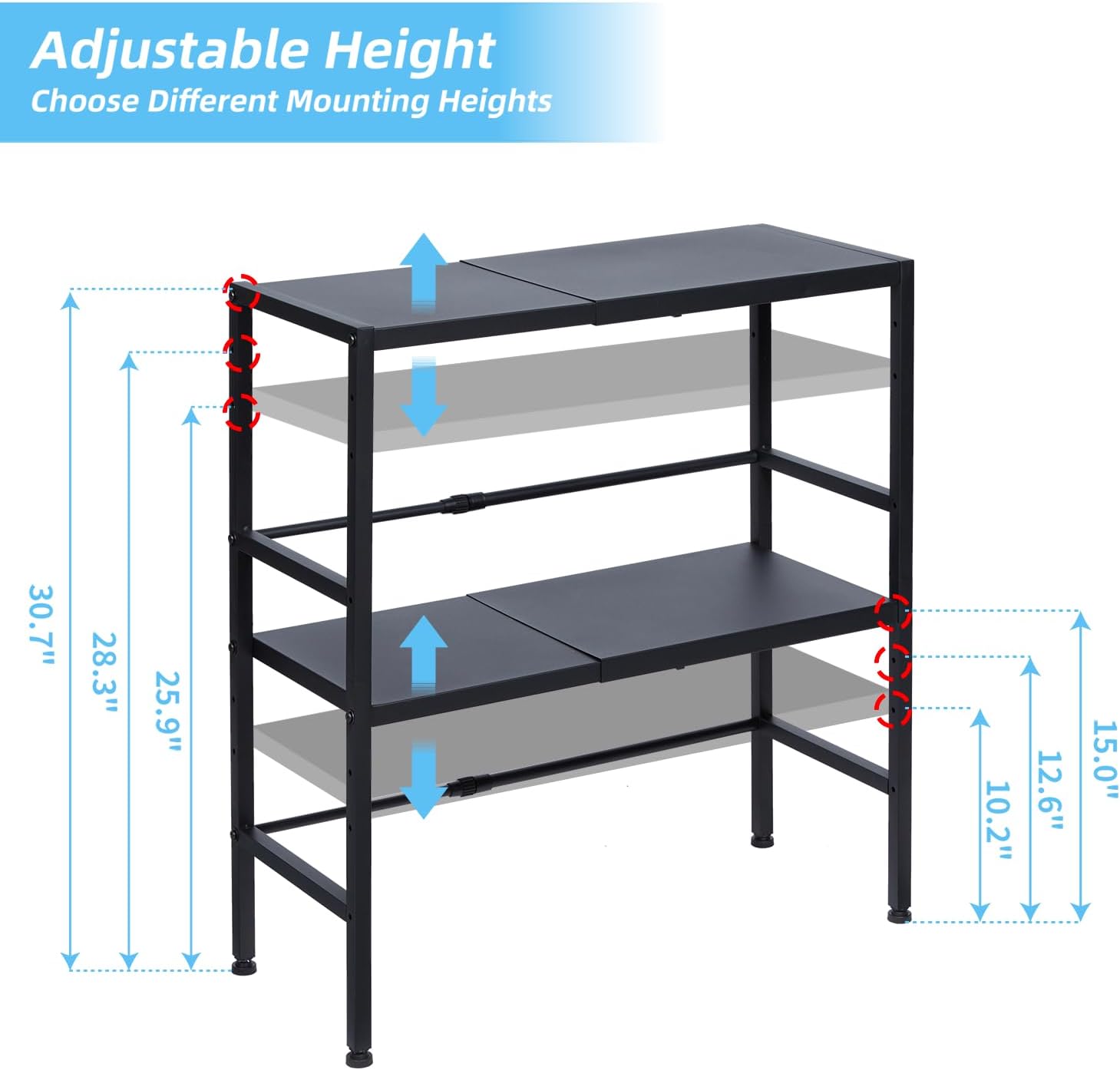 2-Tier Expandable Metal Storage Shelves, 150LBS Heavy Duty Shelving Units and Storage,Adjustable Utility Organization