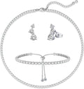Crystal Wedding Jewelry Set, Silver Necklace Earrings Bracelet Crystal Bridal Wedding Jewelry Sets for Brides