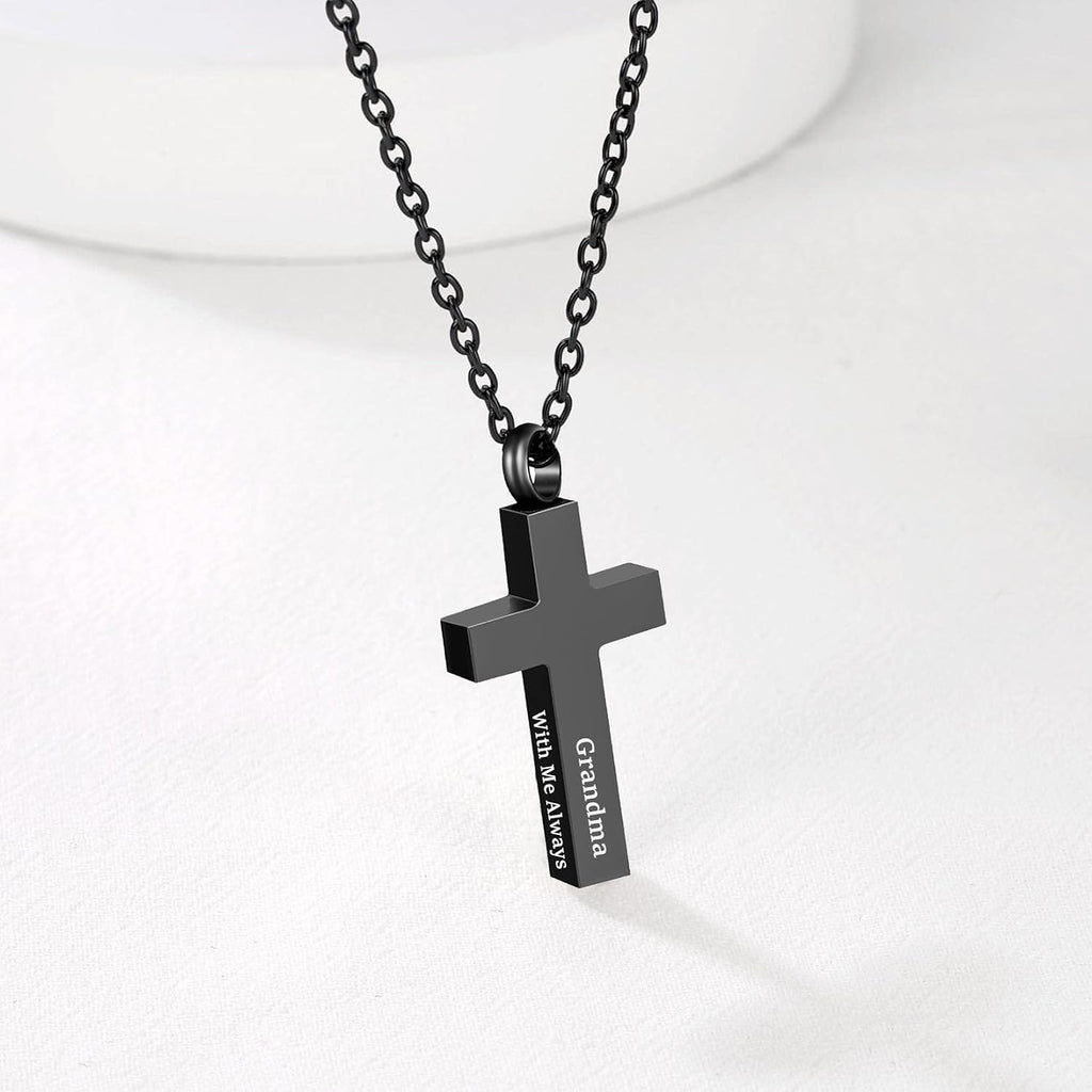 Cremation Jewelry Black Cross Urn Necklaces for Ashes for Women Men Human Ashes with Me Always Memorial Keepsake Pendant