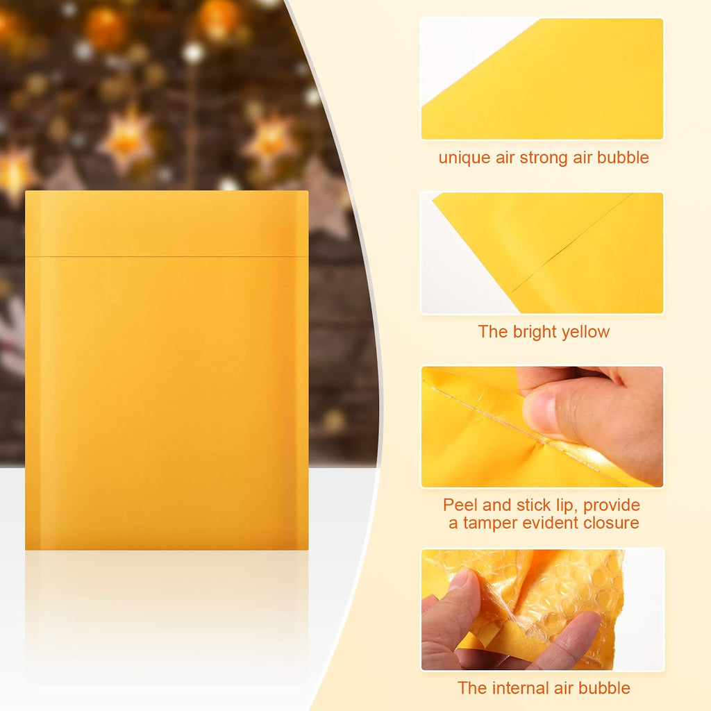50 Pcs Metallic Foil Bubble Padded Envelopes Mailers, Yellow