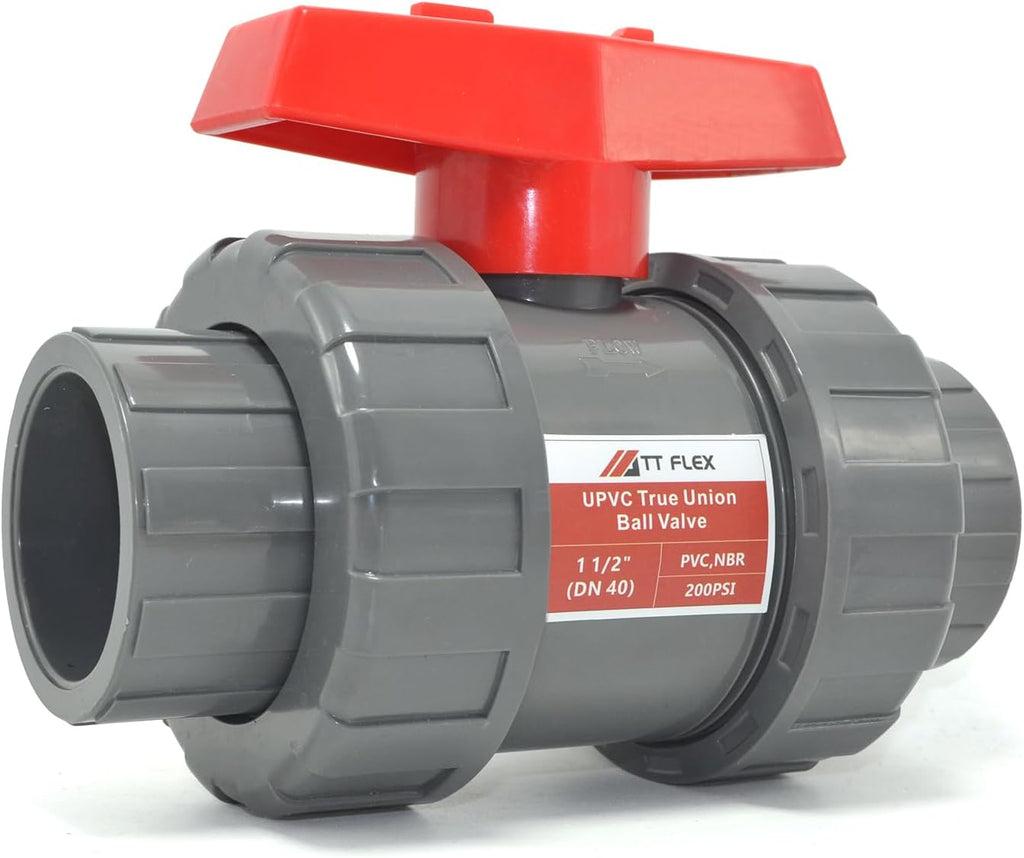 TTFLEX 1-1/2" PVC Ball Valve for Pool, True Union Ball Valve, Slip Socket