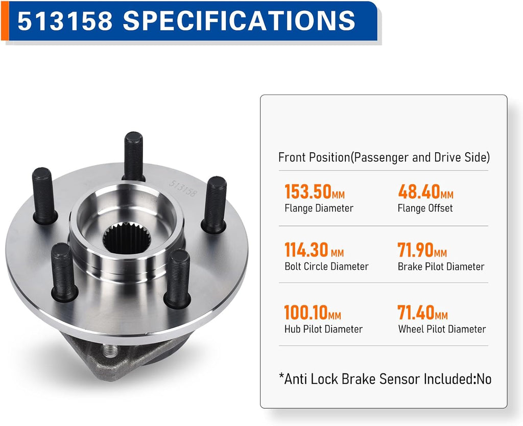 PAROD 2PCS 513158 Front Wheel Hub & Bearing Assembly Fit for 1999-2001 Jeep Cherokee, 2000-2006 TJ, 1999-2006 Wrangle,Passenger and Drive Side