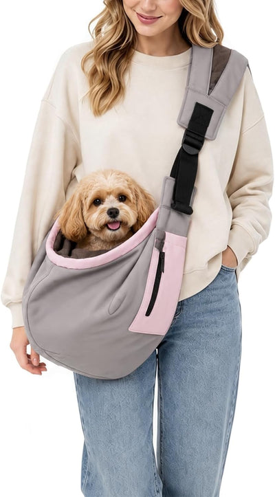 Dog Sling Carrier for Small Dogs 10-16 lbs, Puppy Carrier with Soft Fur Lining, Breathable Adjustable Padded Shoulder