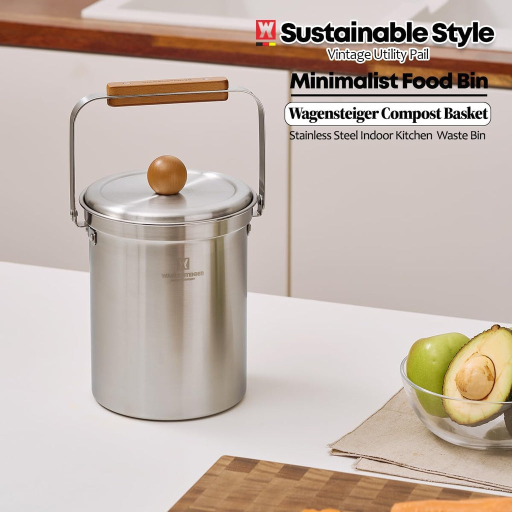 Kitchen Countertop Compost Bin 101ounces / 3Liters with Airtight Lid, SUS304 Stainless Steel Odor-Free Food Waste Bin