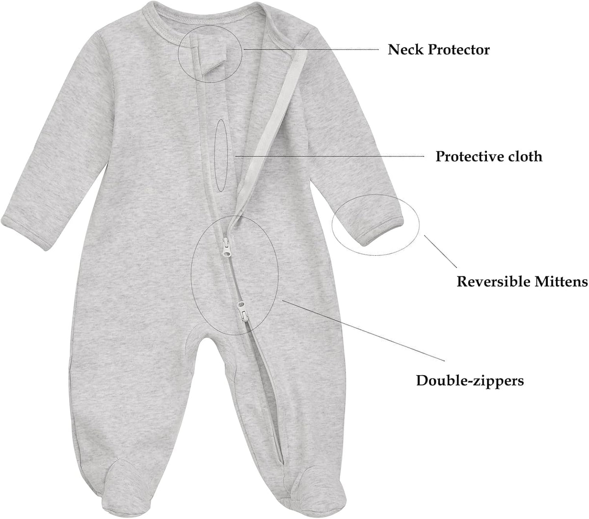 Baby Footie Pajama with Mitten Cuffs, Double Zipper Infant Cotton clothes Sleeper Pjs, Footed Sleep Play