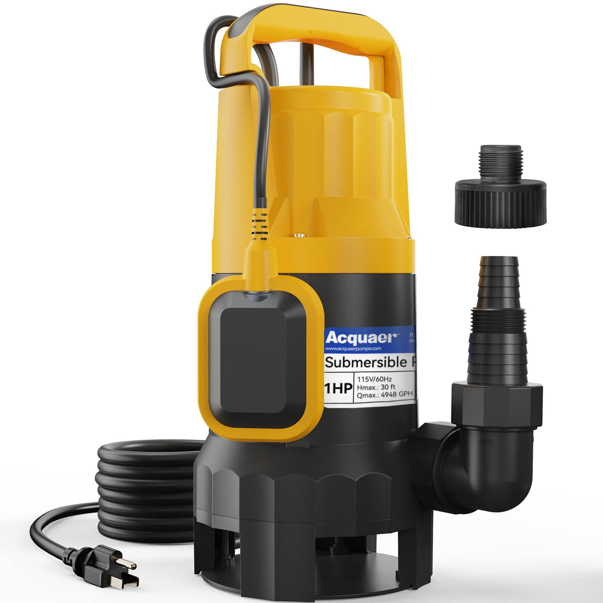 Acquaer 1HP Sump Pump, 4948GPH Utility Pump with Auto Float Switch