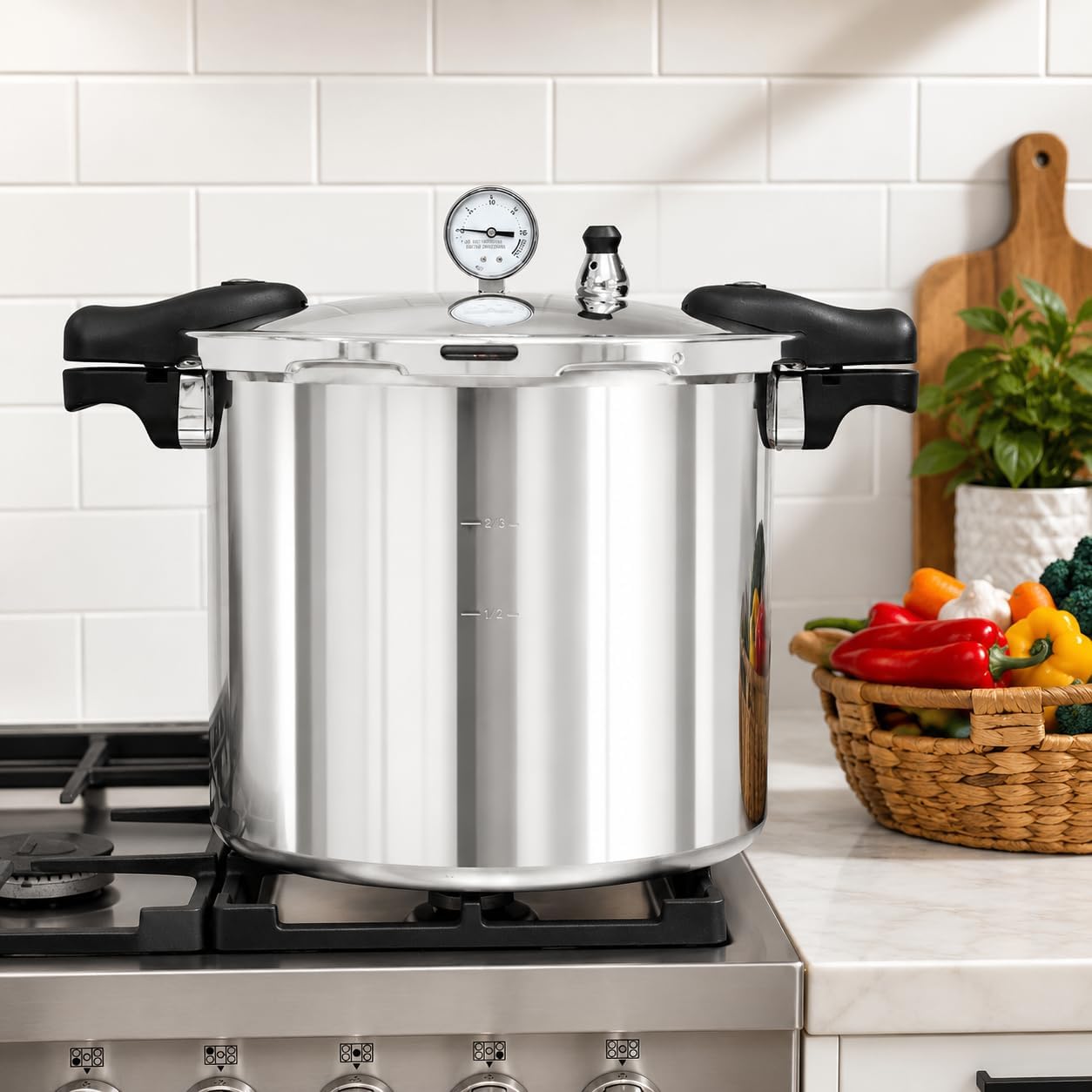 Pressure Canner Release Valve Aluminum Canning Pot Cooker Pot Stove Top with Pressure Gauge Instant Fast Cooking Pot