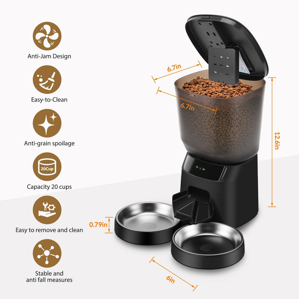 Automatic Cat Feeders WiFi for Two Cats, 5L/20 Cups Double Automatic Cat Food Dispenser with APP Control, 2 Stainless