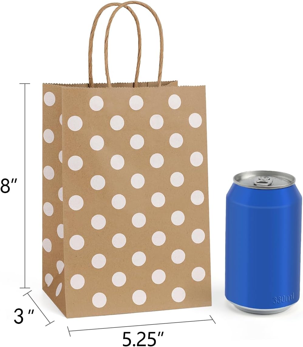 Small Gift Bags with Handles 5.25x3x8 Inch Brown 25 Pack