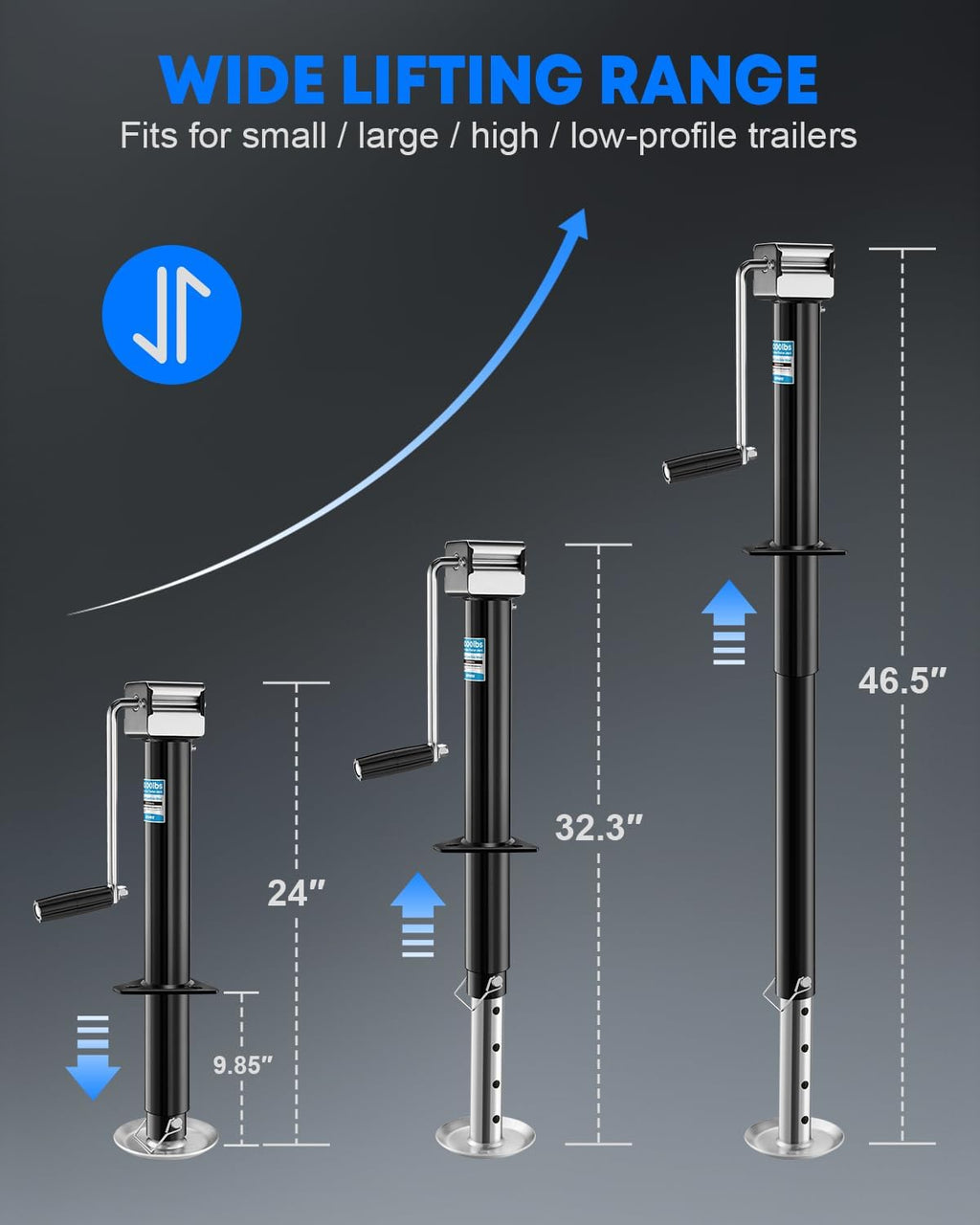 5000 lbs A-Frame Trailer Jack, 22.5" Lifting, Adjustable Drop Leg
