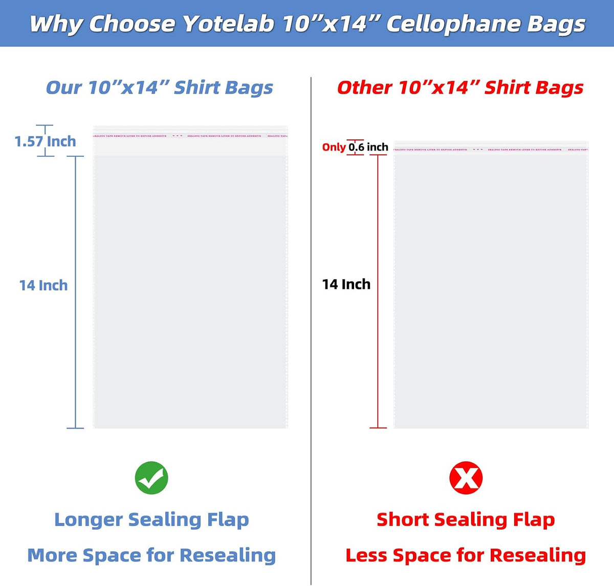 Clear Self Sealing Cellophane Bags for Shirts, 10x14 Inch, 100 Pcs