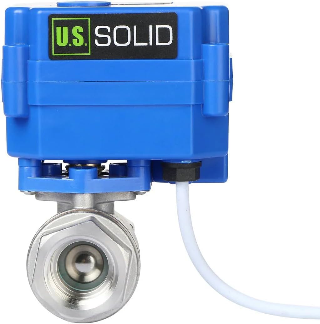 U.S. Solid Motorized Ball Valve- 1/2" NSF Certified 304SS Ball Valve with Full Port, 9-24V AC/DC and 2 Wire Auto Return Setup