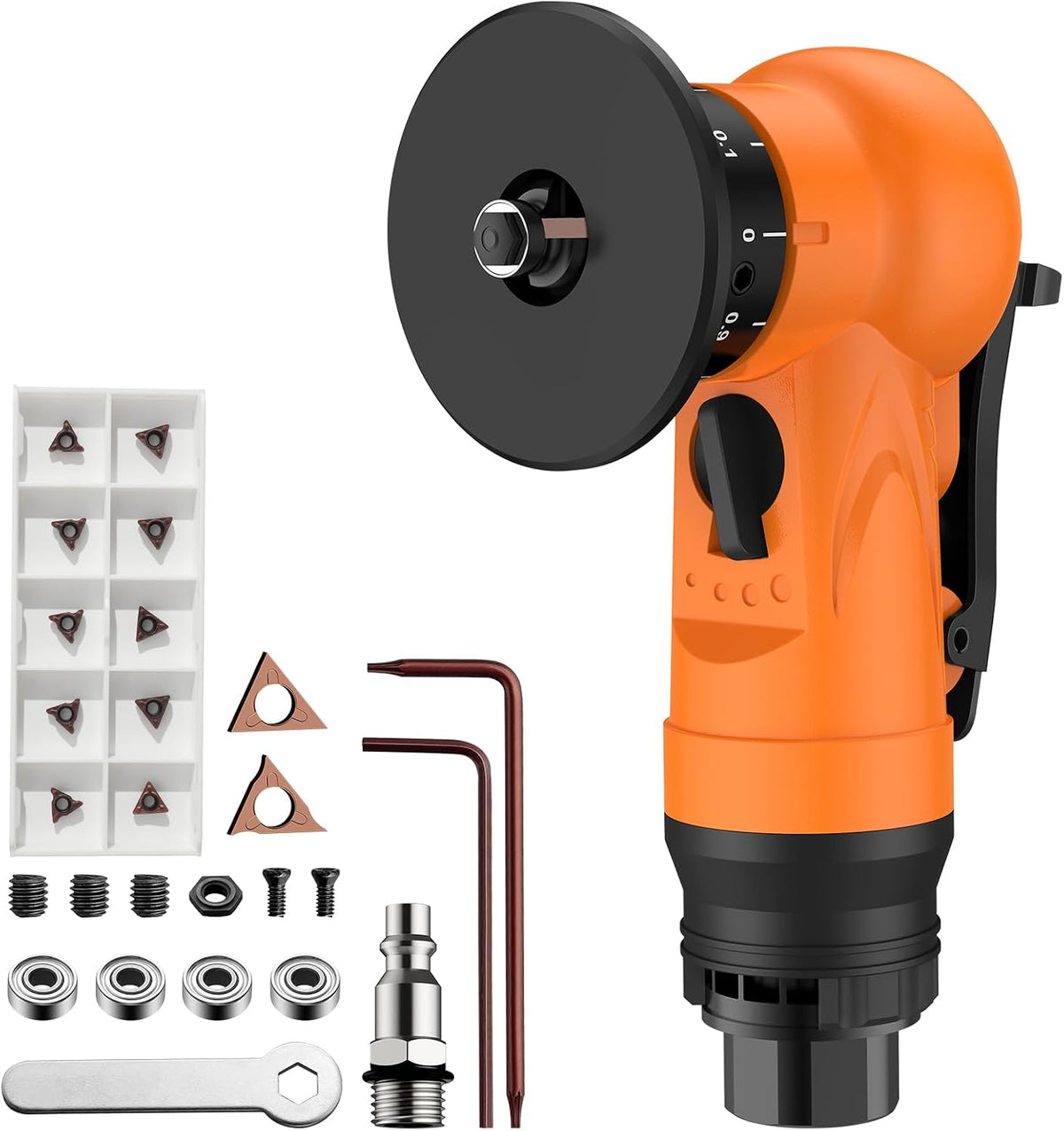 Pneumatic Chamfer Tool, 6 C & 6 R Angle Blades, 30000 RPM- Orange