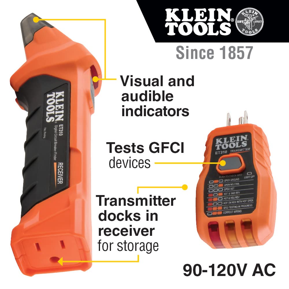 ET310 AC Circuit Breaker Finder, Electric and Voltage Tester with Integrated GFCI Outlet Tester
