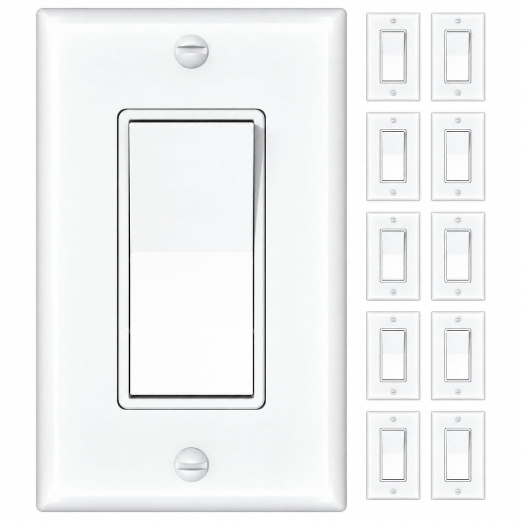 Amico 10 Pack Single Pole Light Switches with Wall Plates