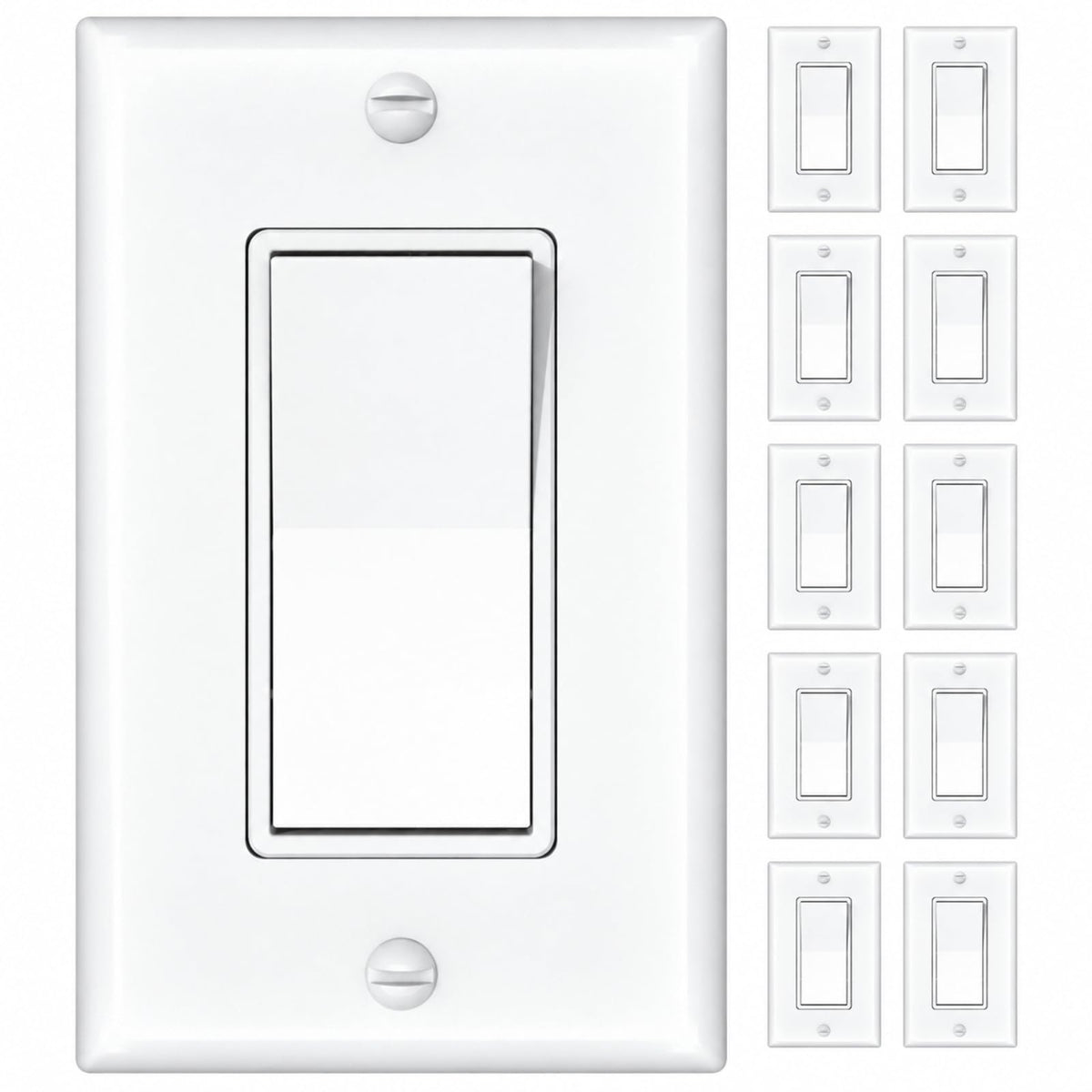 Amico 10 Pack Single Pole Light Switches with Wall Plates