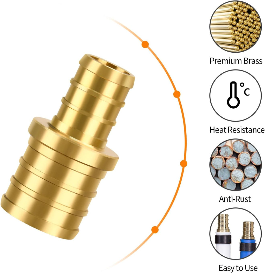 6 Pack 3/4" × 1/2" Brass PEX straight Coupling Fittings