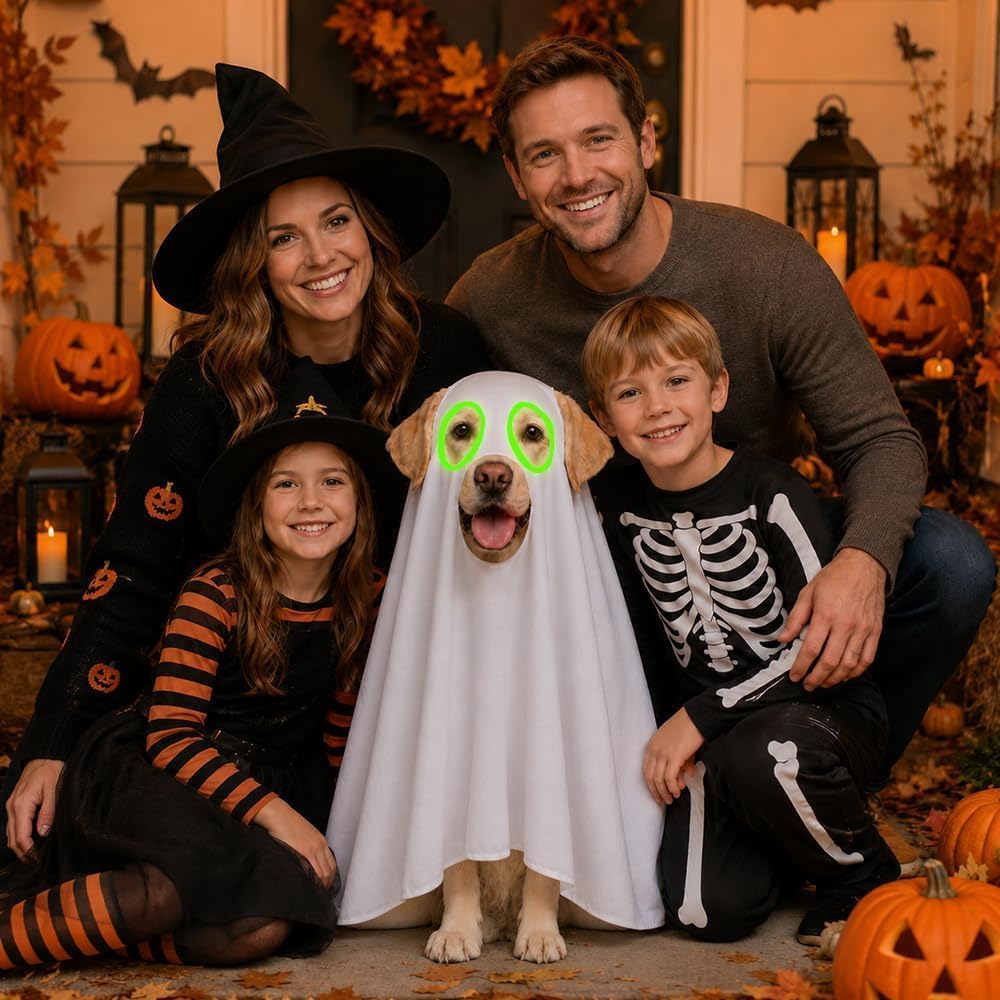Halloween Ghost Dog Costume Glow Eyes Breathable Outfit for Large Dogs