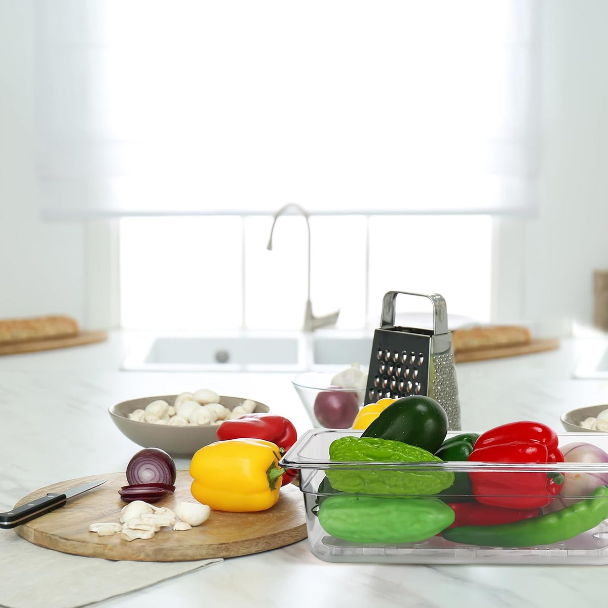 6 Set 1/3 Size Polycarbonate Food Pans with Lids Drain Shelf Clear