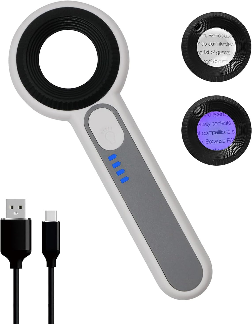 Handheld Magnifier 60X with UV&LED Lights Jeweler Loups Magnifying Glass with 30mm Optical Lens, Touch Light Control