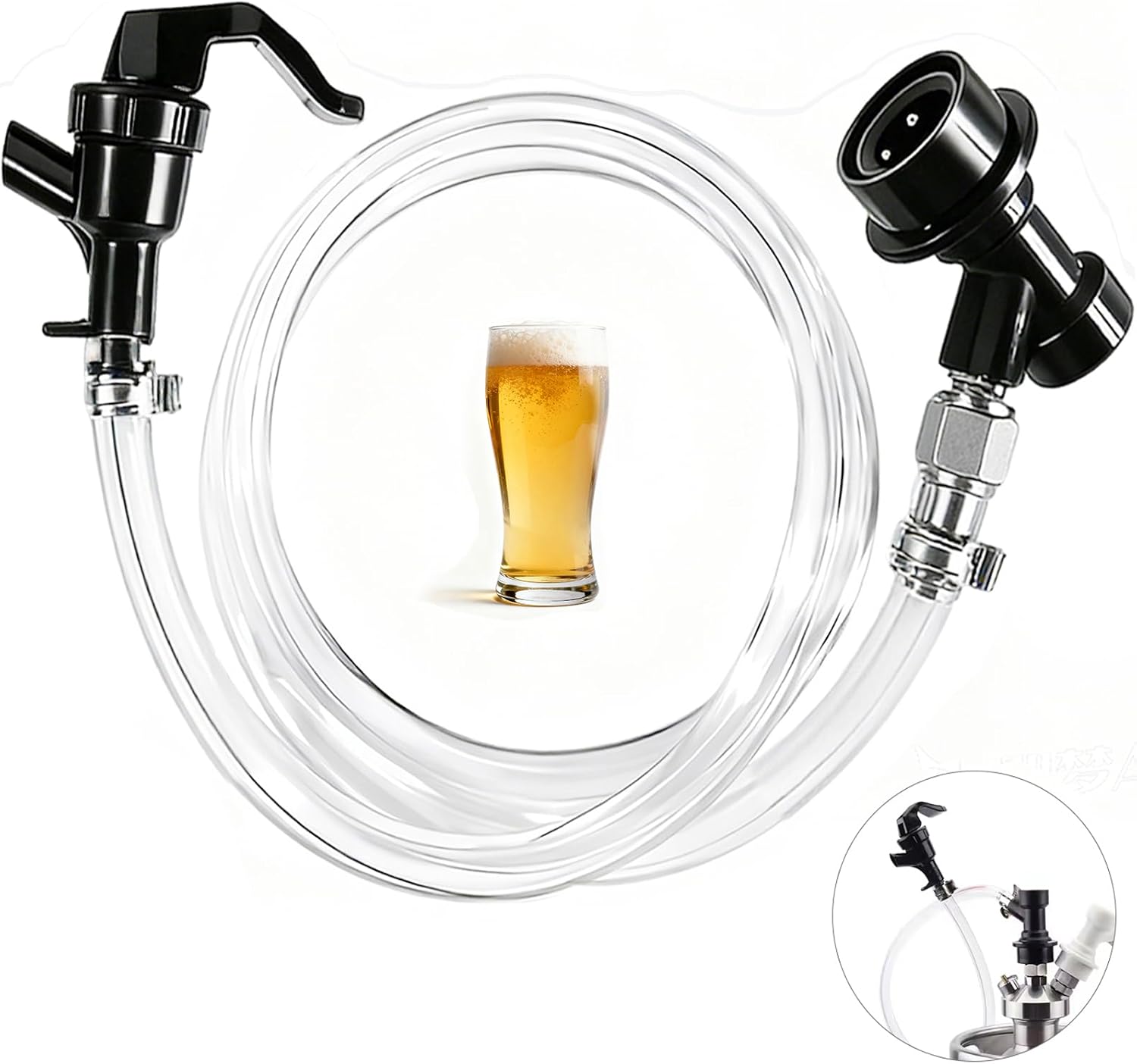 5 FT Ball Lock Beer Line Assembly -Beer Dispenser for Corny Keg | PVC Beer Line, Picnic Tap Faucet & Quick Disconnect
