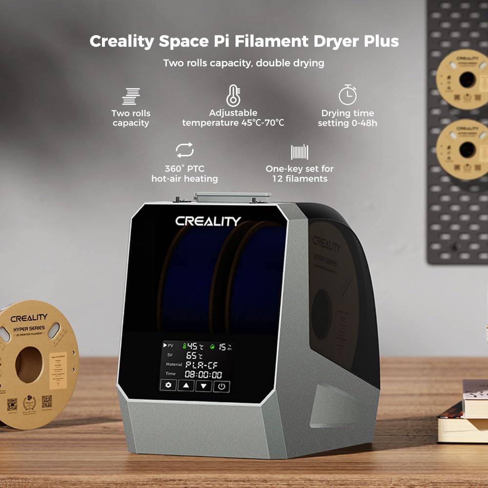 Space Pi Filament Dryer Plus, 2 Spool Capacity, Double 360° Heating Dry Box, 4'' Touch Screen & Fan, 3D Printer